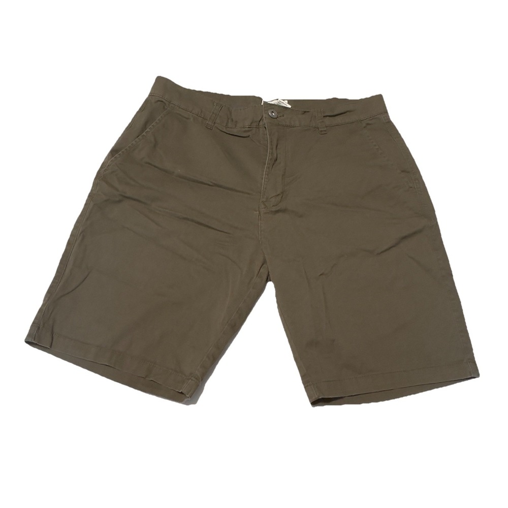 Free Planet Mens Stretch Chino Shorts With Pockets Mens Size 32 - Olive Green